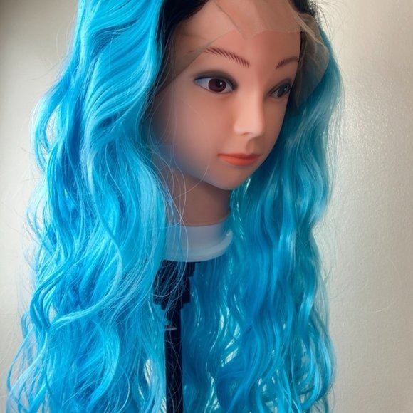 Long Ombre Blue Wig Lace front Wig - Picture 4 of 10